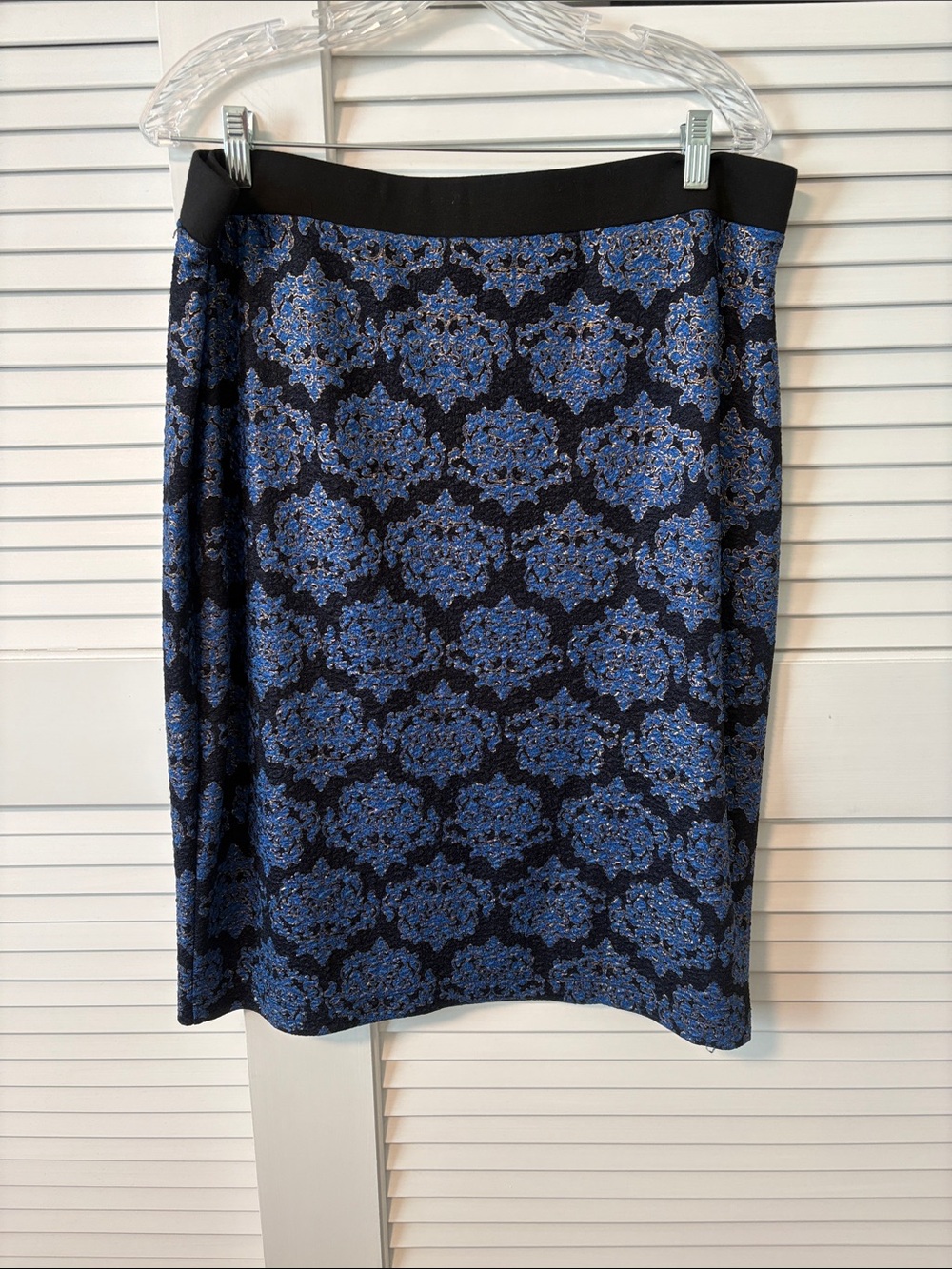 NY Collection Blue and Black Patterned Pencil Skirt